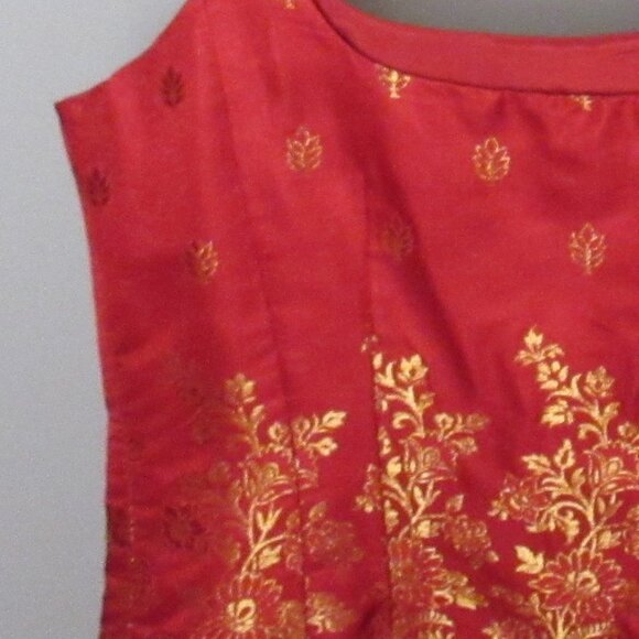 Ann Taylor Red Silk Top with Gold Embroidery Size 14 - Picture 7 of 14